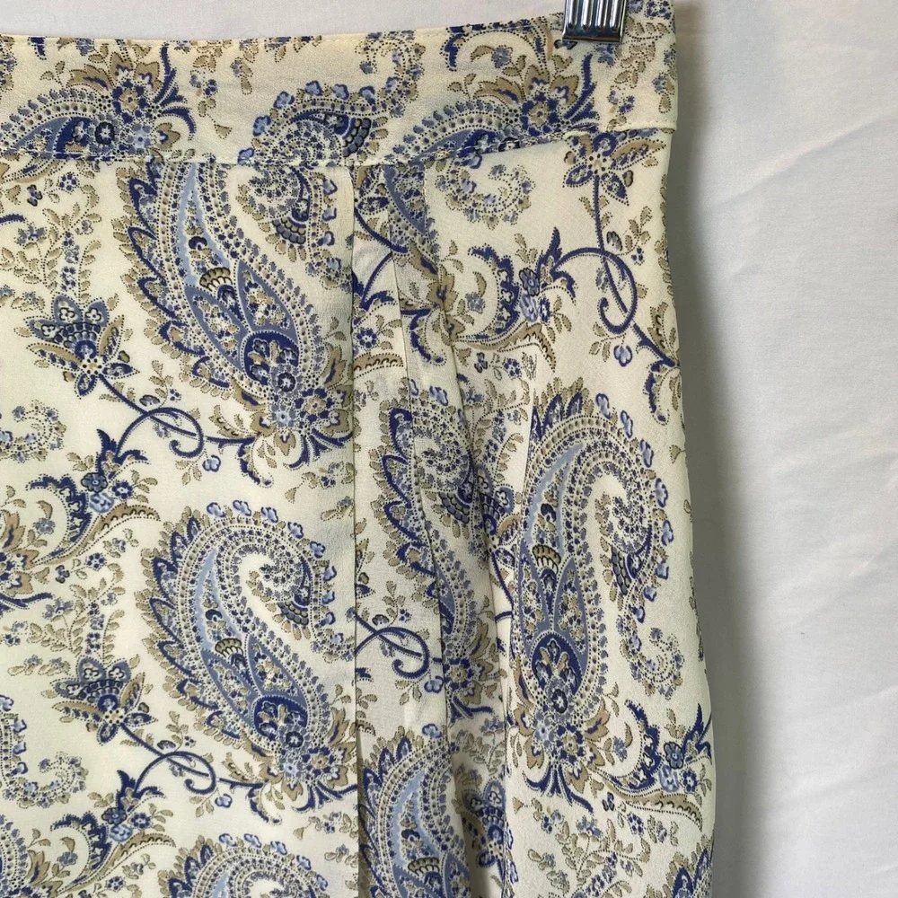 Jonathan Martin Studio Paisley Midi Skirt Womens Large Blue Cream Coastal Office